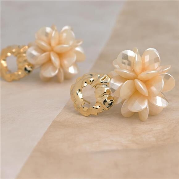 Big Gold Flower Dangle Earrings | 14K Gold Plated Geometric Petal Cluster Drops - Picture 5 of 6